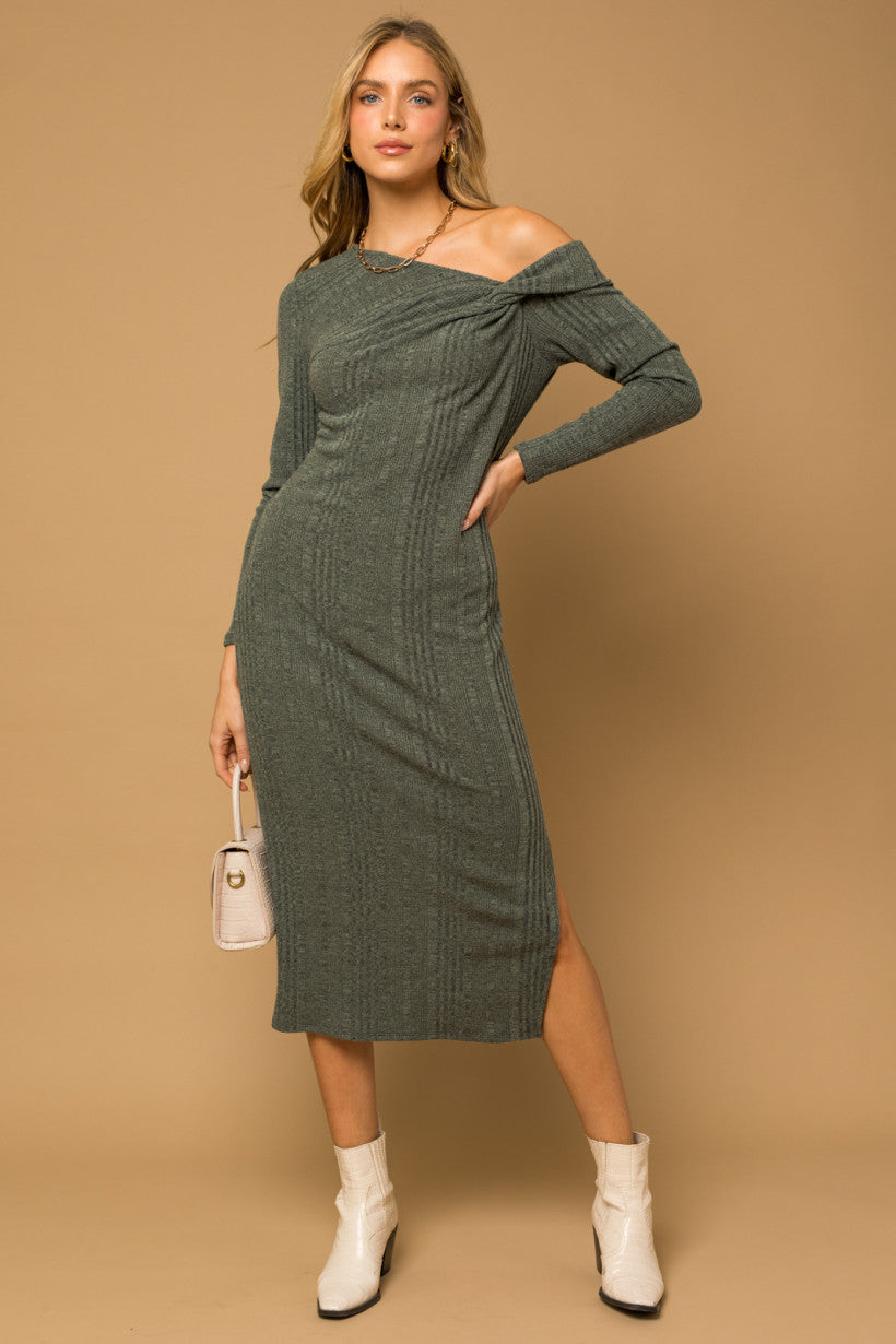 Long sleeve olive rib dress