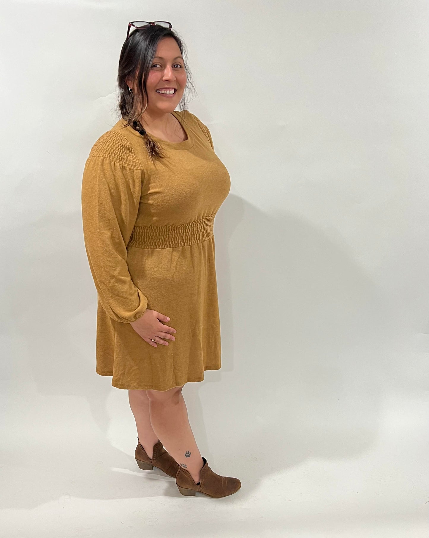 Long sleeve mustard dress