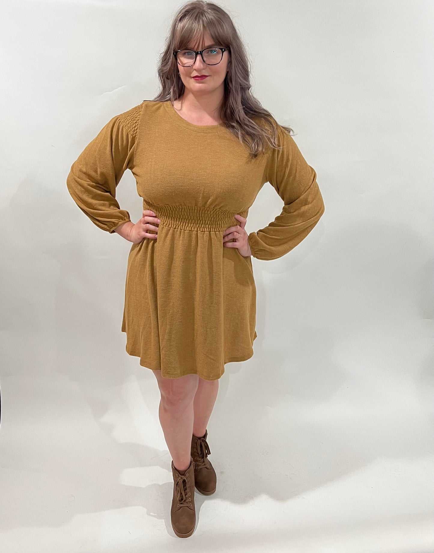 Long sleeve mustard dress